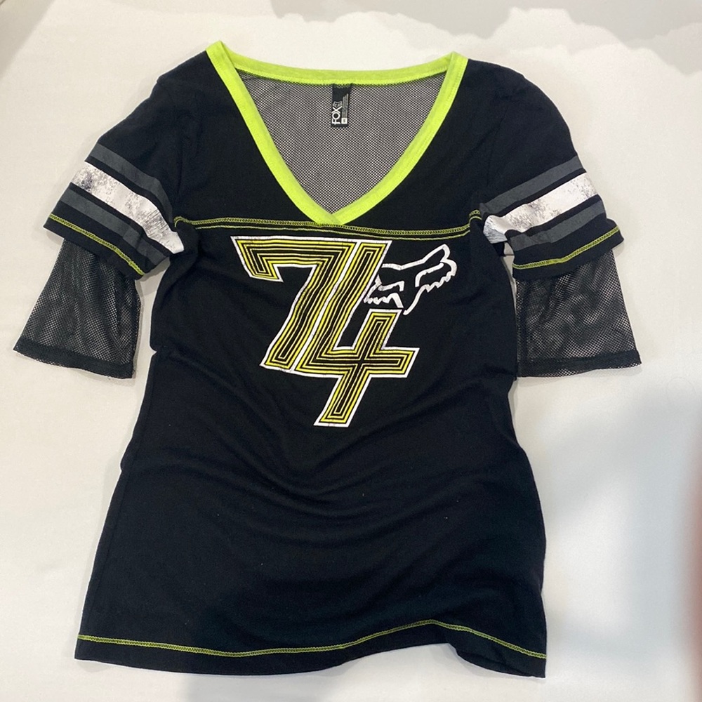 Black/ Neon Green FOX V-Neck T-Shirt